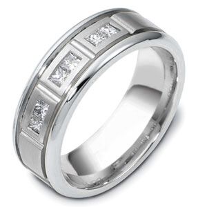  14K Gold And Platinum 14K Gold And Platinum Men's Two-tone Diamond Band - Three-Quarter View -  462