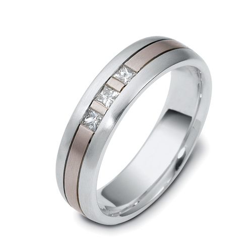 14k White Gold And Platinum 14k White Gold And Platinum Men's Two-tone Diamond Band - Three-Quarter View -  466