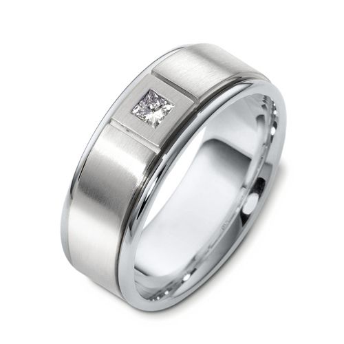 14k White Gold And 18K Gold 14k White Gold And 18K Gold Men's Two-tone Diamond Band - Three-Quarter View -  468