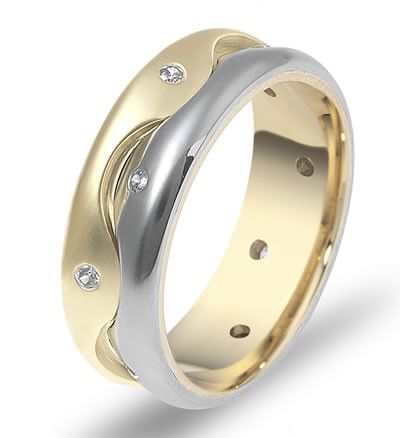 14k Yellow Gold And 14K Gold 14k Yellow Gold And 14K Gold Men's Two-tone Diamond Band - Three-Quarter View -  453