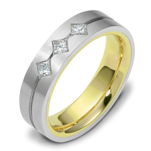  14K Gold And 14k Yellow Gold 14K Gold And 14k Yellow Gold Men's Two-tone Diamond Band - Three-Quarter View -  464