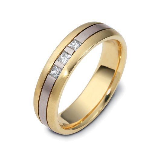 14k Yellow Gold And 18K Gold 14k Yellow Gold And 18K Gold Men's Two-tone Diamond Band - Three-Quarter View -  466