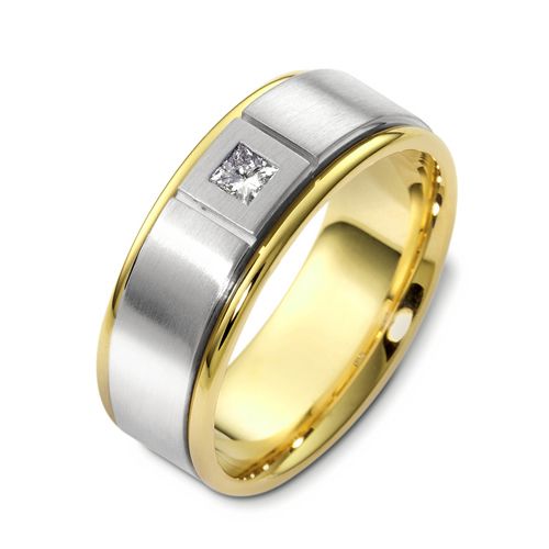 18k Yellow Gold And 14K Gold 18k Yellow Gold And 14K Gold Men's Two-tone Diamond Band - Three-Quarter View -  468