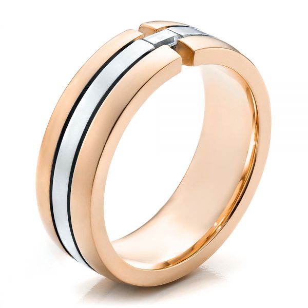 14k Rose Gold And Platinum 14k Rose Gold And Platinum Men's Two-tone Diamond Wedding Band - Three-Quarter View -  100146