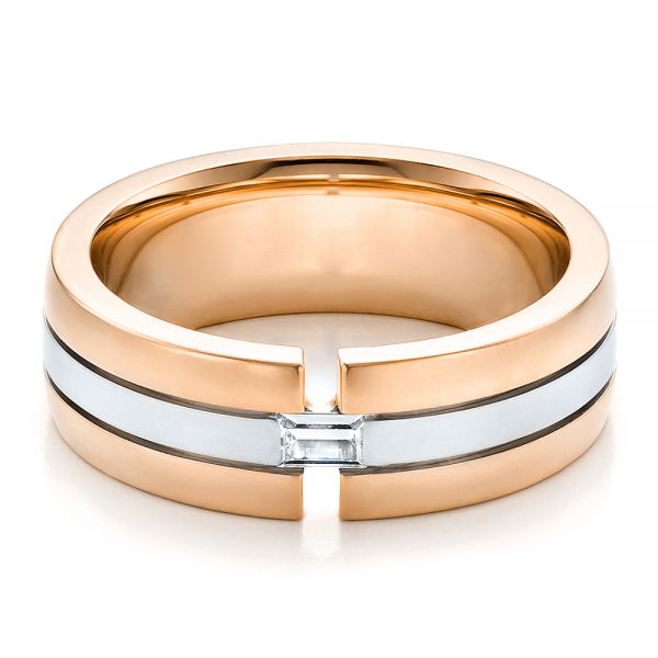 14k Rose Gold And Platinum 14k Rose Gold And Platinum Men's Two-tone Diamond Wedding Band - Flat View - 100146