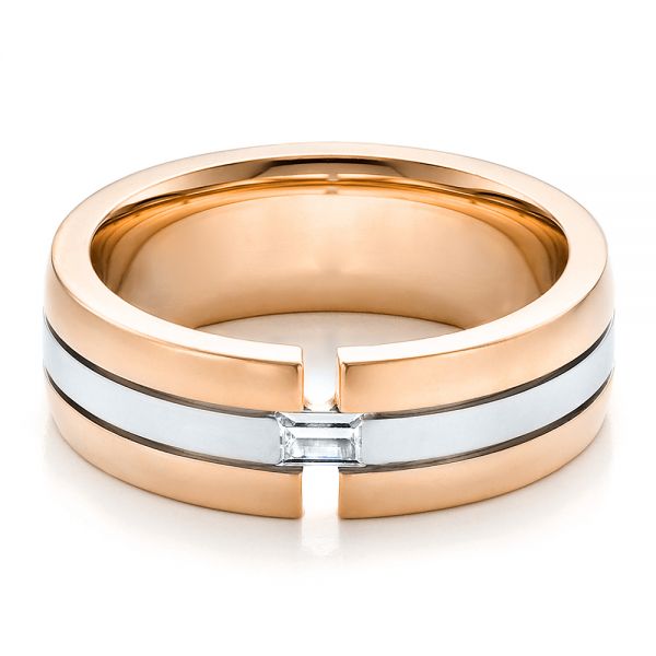 18k Rose Gold And Platinum 18k Rose Gold And Platinum Men's Two-tone Diamond Wedding Band - Flat View -  100146