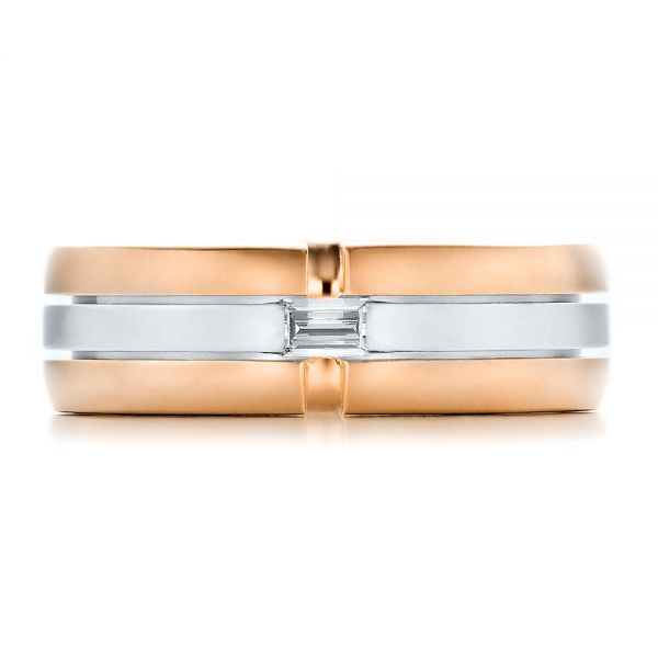 14k Rose Gold And Platinum 14k Rose Gold And Platinum Men's Two-tone Diamond Wedding Band - Top View - 100146