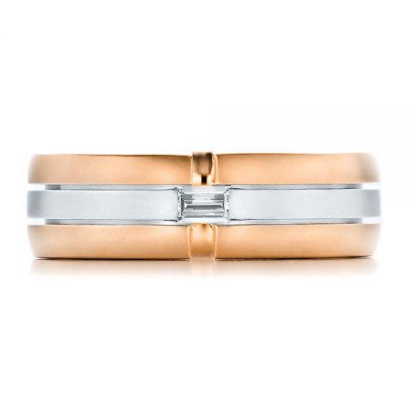 14k Rose Gold And Platinum 14k Rose Gold And Platinum Men's Two-tone Diamond Wedding Band - Top View -  100146