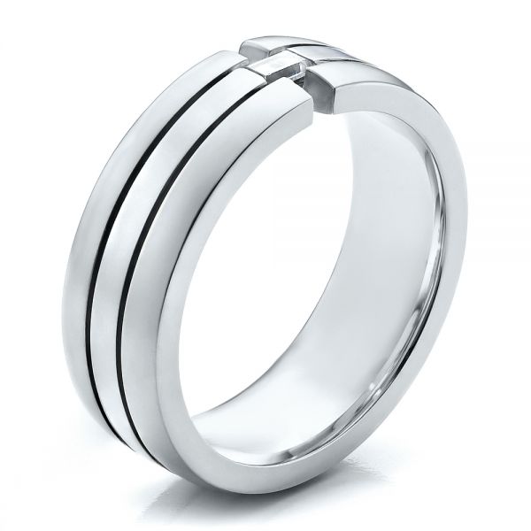  Platinum And Platinum Platinum And Platinum Men's Two-tone Diamond Wedding Band - Three-Quarter View -  100146