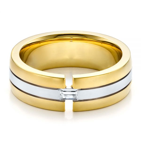 14k Yellow Gold And Platinum 14k Yellow Gold And Platinum Men's Two-tone Diamond Wedding Band - Flat View -  100146