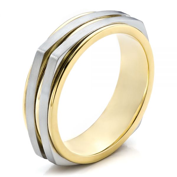 Men's Two-tone Wedding Band - Three-Quarter View -  100153