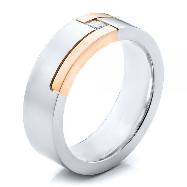  14K Gold And 18k Rose Gold 14K Gold And 18k Rose Gold Men's Two-tone And Diamond Wedding Band - Three-Quarter View -  100123