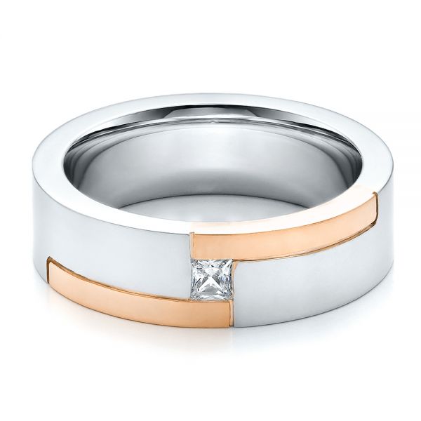  18K Gold And 14k Rose Gold 18K Gold And 14k Rose Gold Men's Two-tone And Diamond Wedding Band - Flat View -  100123