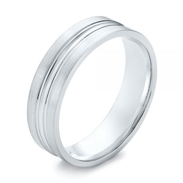 14k White Gold Men's Wedding Ring - Three-Quarter View -  103887