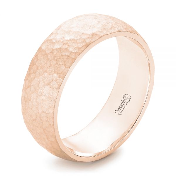 18k Rose Gold 18k Rose Gold Men's Hammered Matte Finish Wedding Band - Three-Quarter View -  102503