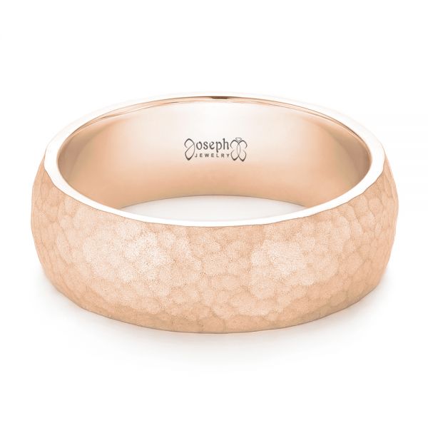 14k Rose Gold 14k Rose Gold Men's Hammered Matte Finish Wedding Band - Flat View -  102503