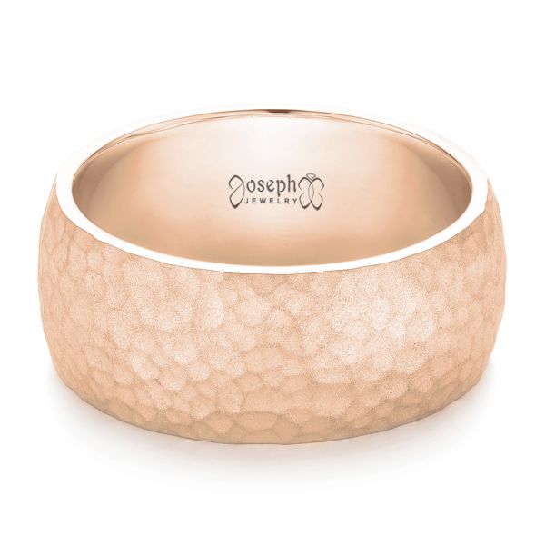 18k Rose Gold 18k Rose Gold Men's Hammered Matte Finish Wedding Band - Flat View - 102505