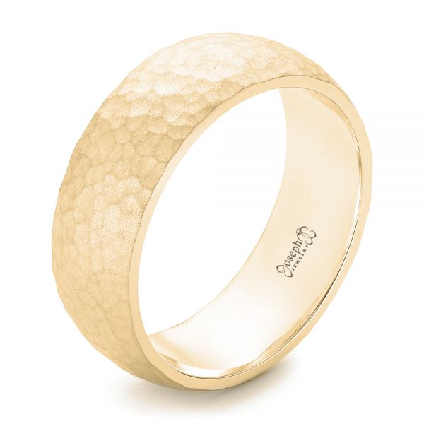 14k Yellow Gold 14k Yellow Gold Men's Hammered Matte Finish Wedding Band - Three-Quarter View - 102503