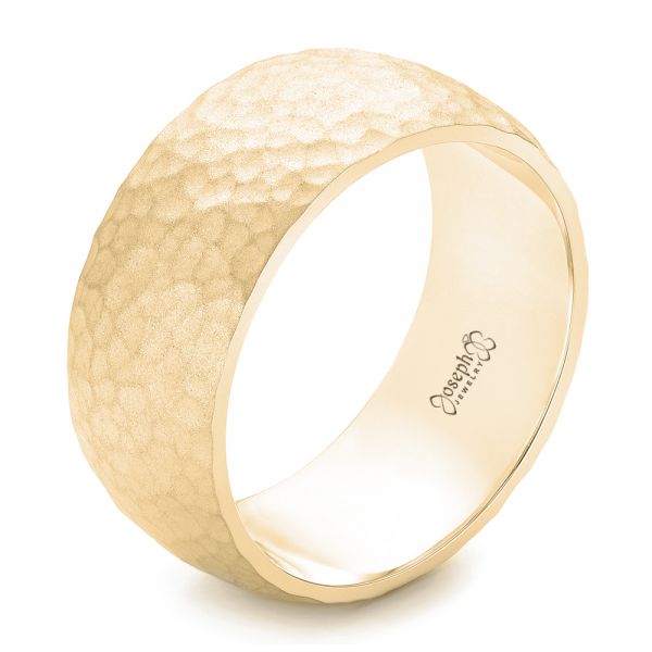 14k Yellow Gold 14k Yellow Gold Men's Hammered Matte Finish Wedding Band - Three-Quarter View -  102505