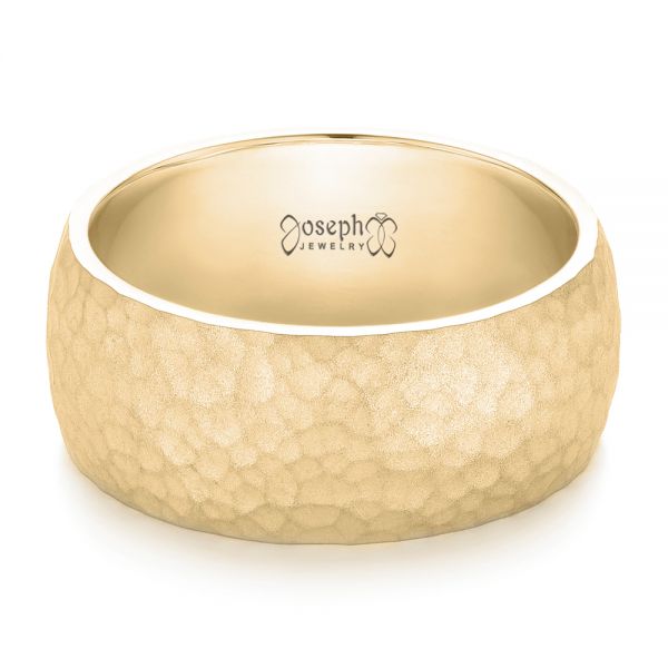 18k Yellow Gold 18k Yellow Gold Men's Hammered Matte Finish Wedding Band - Flat View - 102505