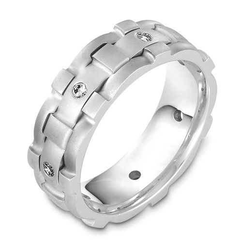 Men's Woven 18k White Gold and Diamond Band - Image