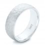 18k White Gold 18k White Gold Men's Hammered Matte Finish Wedding Band - Three-Quarter View -  102504 - Thumbnail