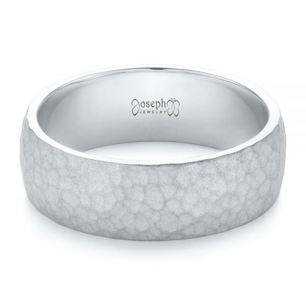 18k White Gold 18k White Gold Men's Hammered Matte Finish Wedding Band - Flat View - 102504