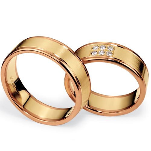 Men's Yellow Gold, Rose Gold and Diamond Band - Image