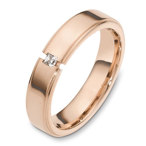 18k Rose Gold 18k Rose Gold Men's Diamond Band - Three-Quarter View -  478