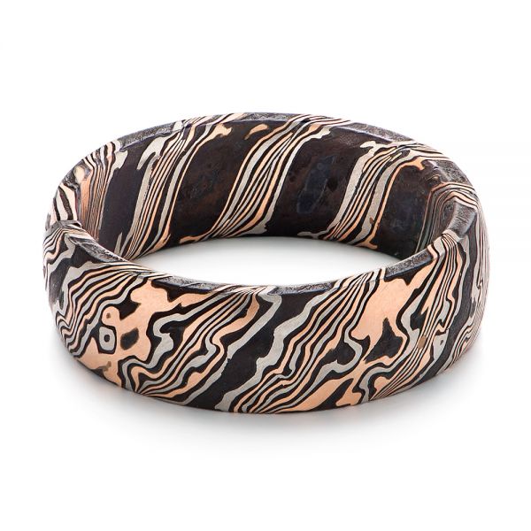 Mokume Gane Comfort Fit Wedding Band - Flat View -  105774