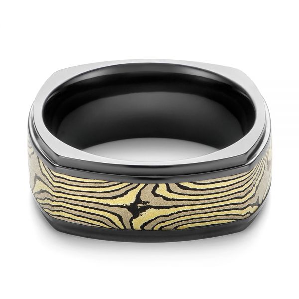 Mokume And Zirconium Wedding Band - Flat View -  102939