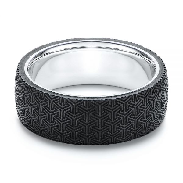 Patterned Black Carbon Fiber Men's Wedding Ring - Flat View -  106284 - Thumbnail