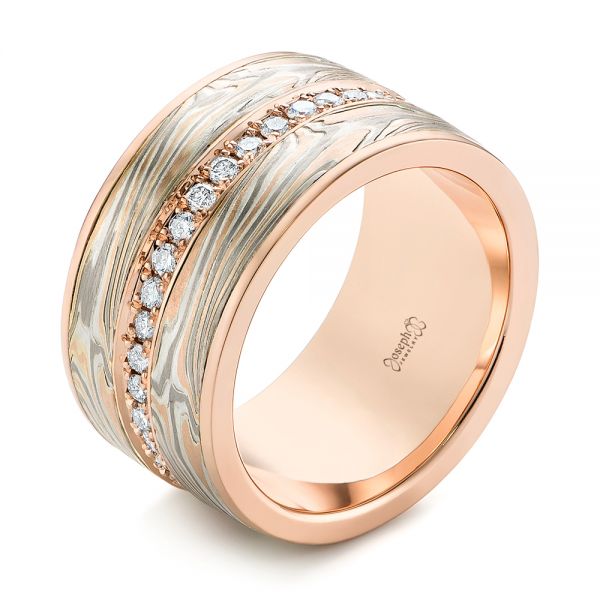 Rose Gold Diamond Mokume Anniversary Ring - Image