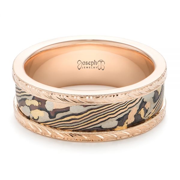 Mokume Men's Wedding Band - Flat View -  102546