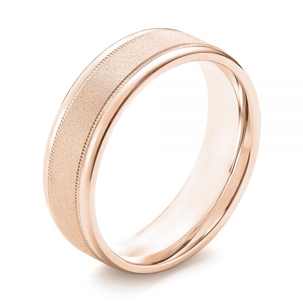 18k Rose Gold 18k Rose Gold Sandblasted Men's Wedding Band - Three-Quarter View -  103020