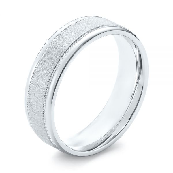 18k White Gold 18k White Gold Sandblasted Men's Wedding Band - Three-Quarter View -  103020