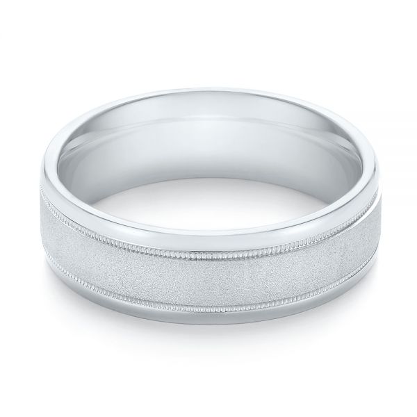 14k White Gold Sandblasted Men's Wedding Band - Flat View - 103020