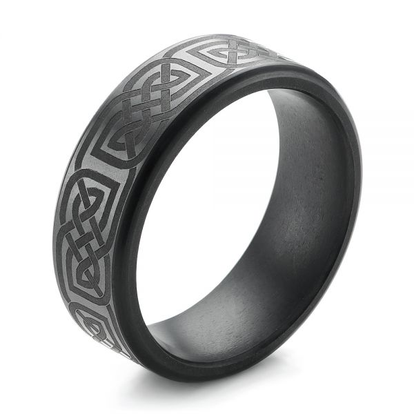 Solid Diamond Laser Engraved Men's Wedding Band - Image