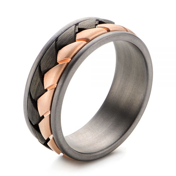 Men's Diamond and Ruby Grooved Wedding Band in 14k Rose Gold (7.5 mm)