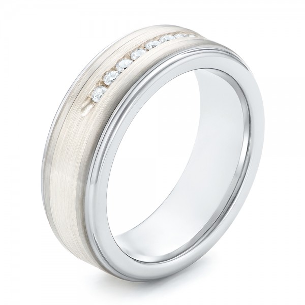 Tungsten And Silver Inlay Men's Wedding Band - Three-Quarter View -  102685