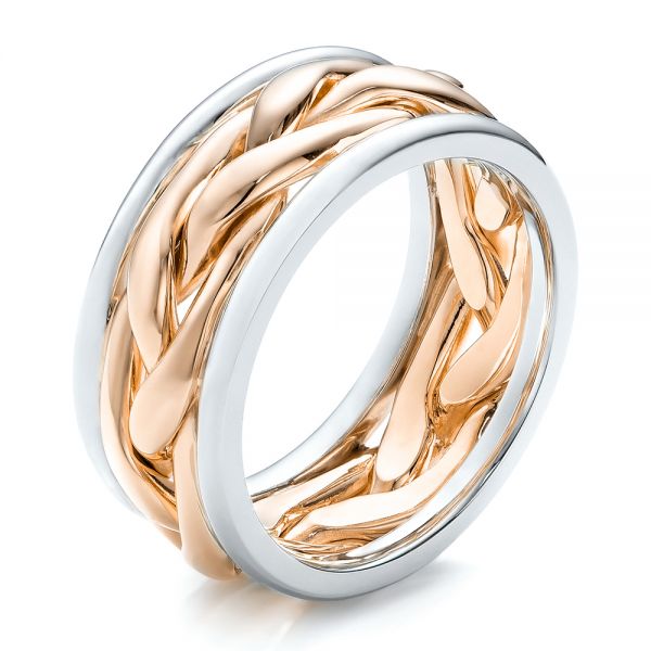 14k Rose Gold And 18K Gold 14k Rose Gold And 18K Gold Two-tone Braided Men's Band - Three-Quarter View -  101635