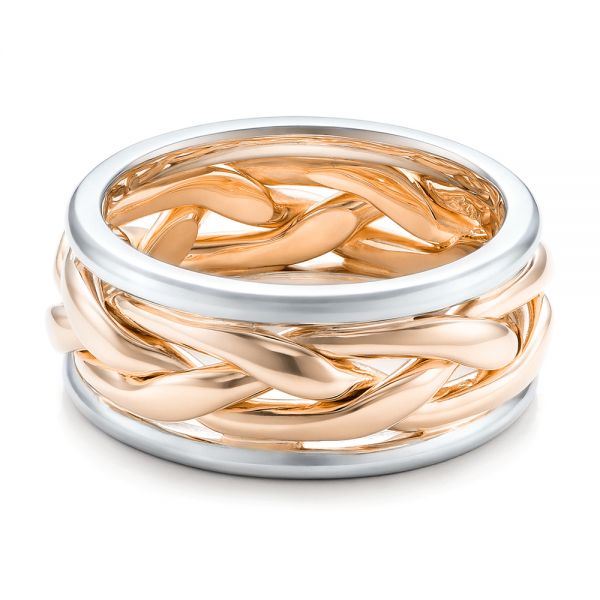 14k Rose Gold And Platinum 14k Rose Gold And Platinum Two-tone Braided Men's Band - Flat View -  101635