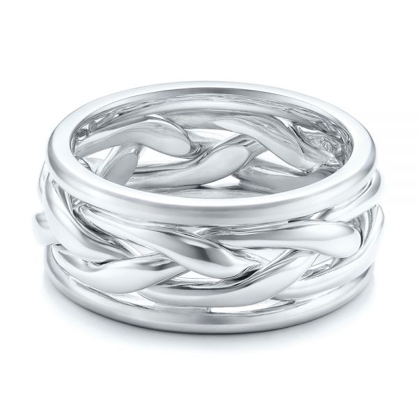18k White Gold And Platinum 18k White Gold And Platinum Two-tone Braided Men's Band - Flat View -  101635
