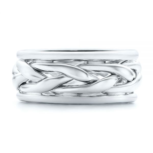 18k White Gold And Platinum 18k White Gold And Platinum Two-tone Braided Men's Band - Top View -  101635