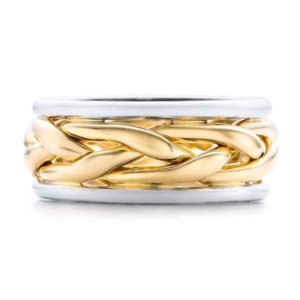 14k Yellow Gold And Platinum 14k Yellow Gold And Platinum Two-tone Braided Men's Band - Top View -  101635