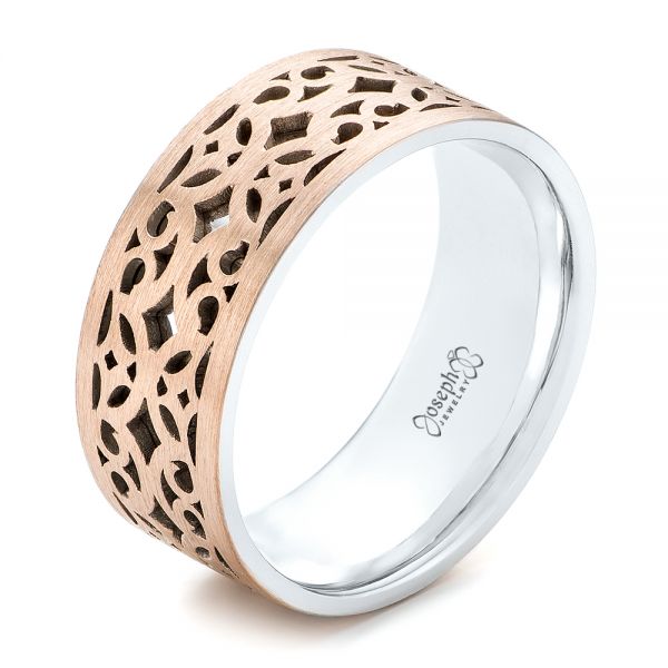  14K Gold And 18k Rose Gold 14K Gold And 18k Rose Gold Two-tone Filigree Men's Wedding Band - Three-Quarter View -  102568