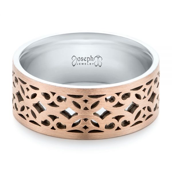  18K Gold And 18k Rose Gold Two-tone Filigree Men's Wedding Band - Flat View -  102568