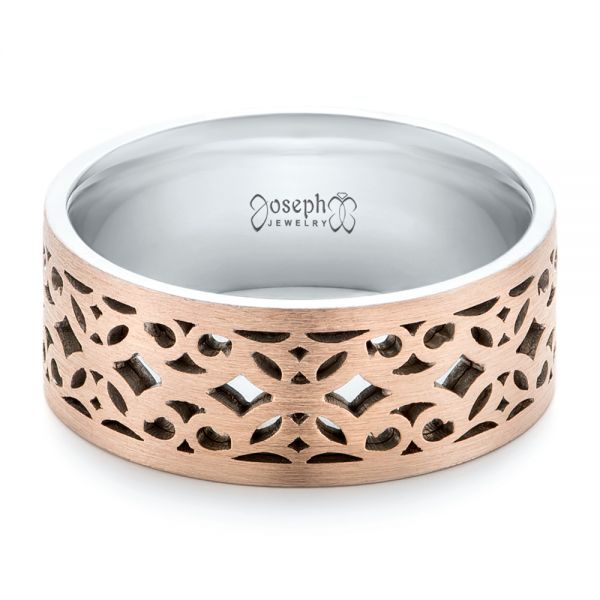  Platinum And 14k Rose Gold Platinum And 14k Rose Gold Two-tone Filigree Men's Wedding Band - Flat View -  102568