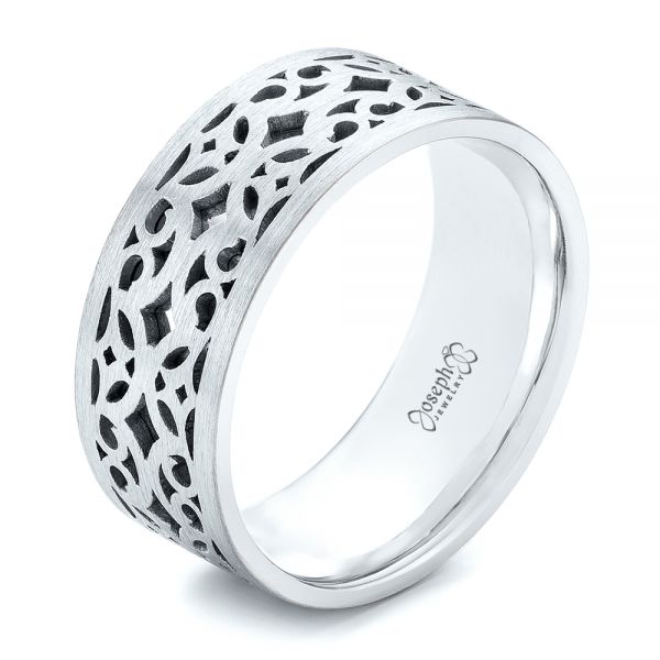  Platinum And 14k White Gold Platinum And 14k White Gold Two-tone Filigree Men's Wedding Band - Three-Quarter View -  102568