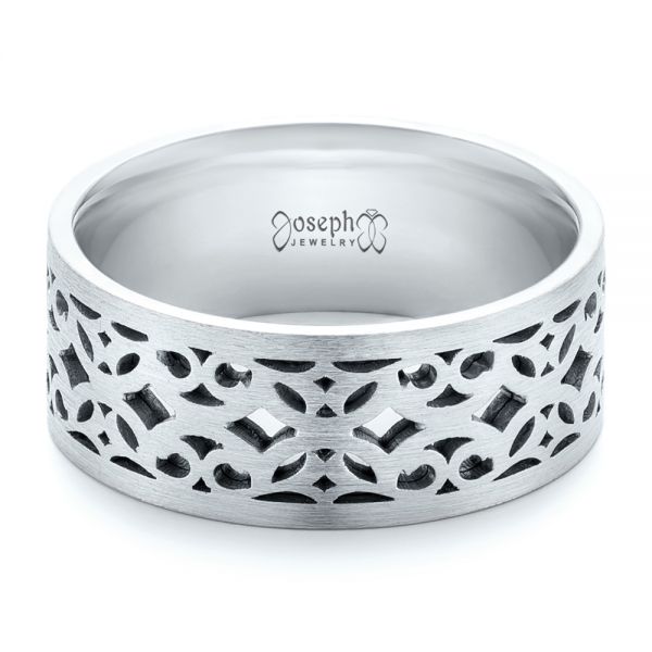 Platinum And 14k White Gold Platinum And 14k White Gold Two-tone Filigree Men's Wedding Band - Flat View - 102568